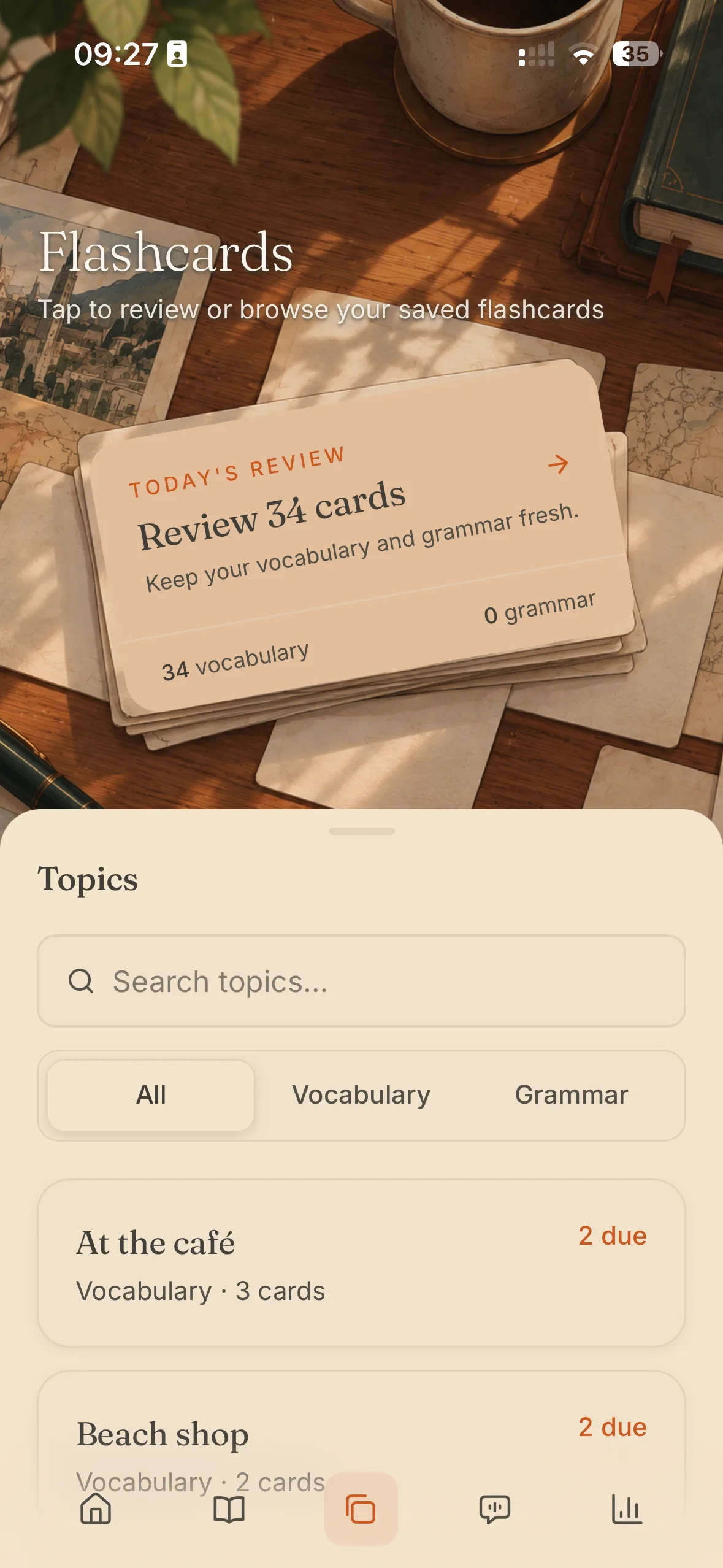 Flashcards with today’s review and topics